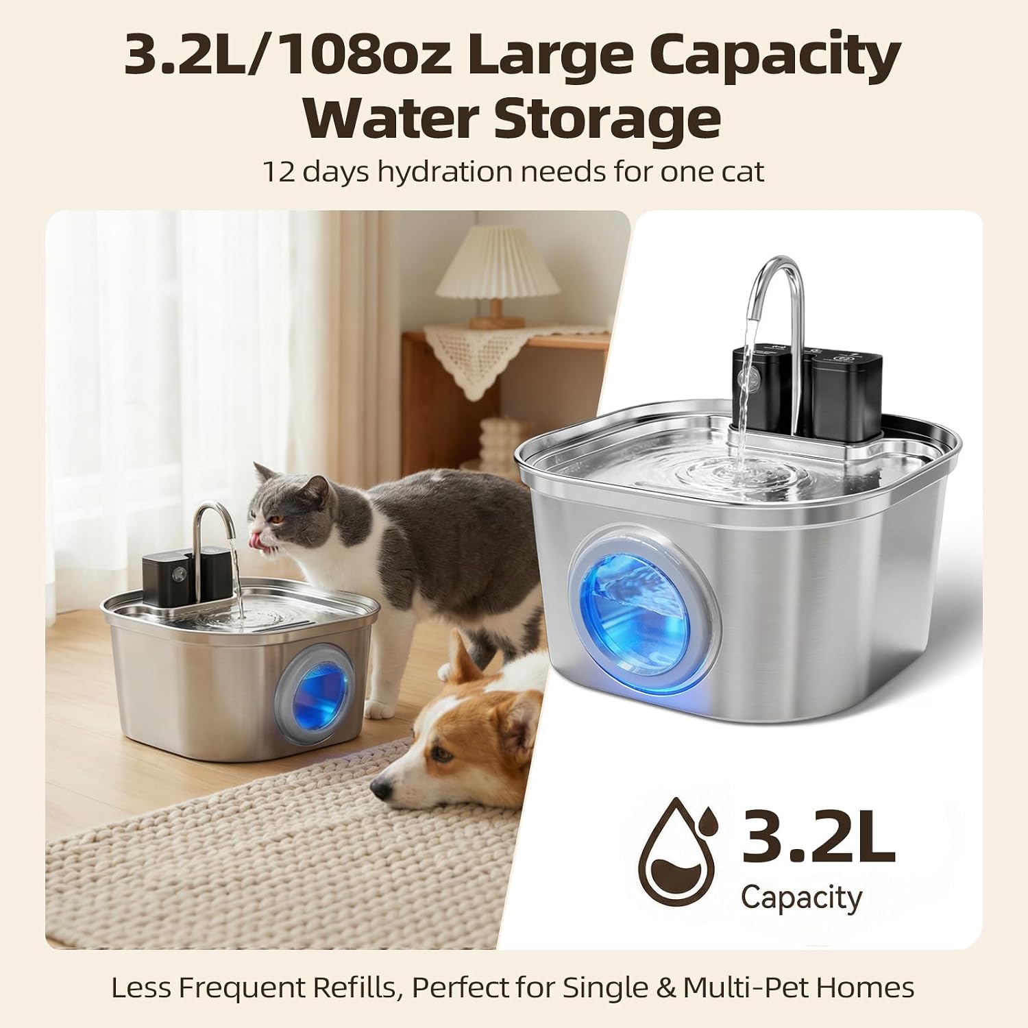 Detalle 2 de Wireless Cat Water Fountain 3.2 L