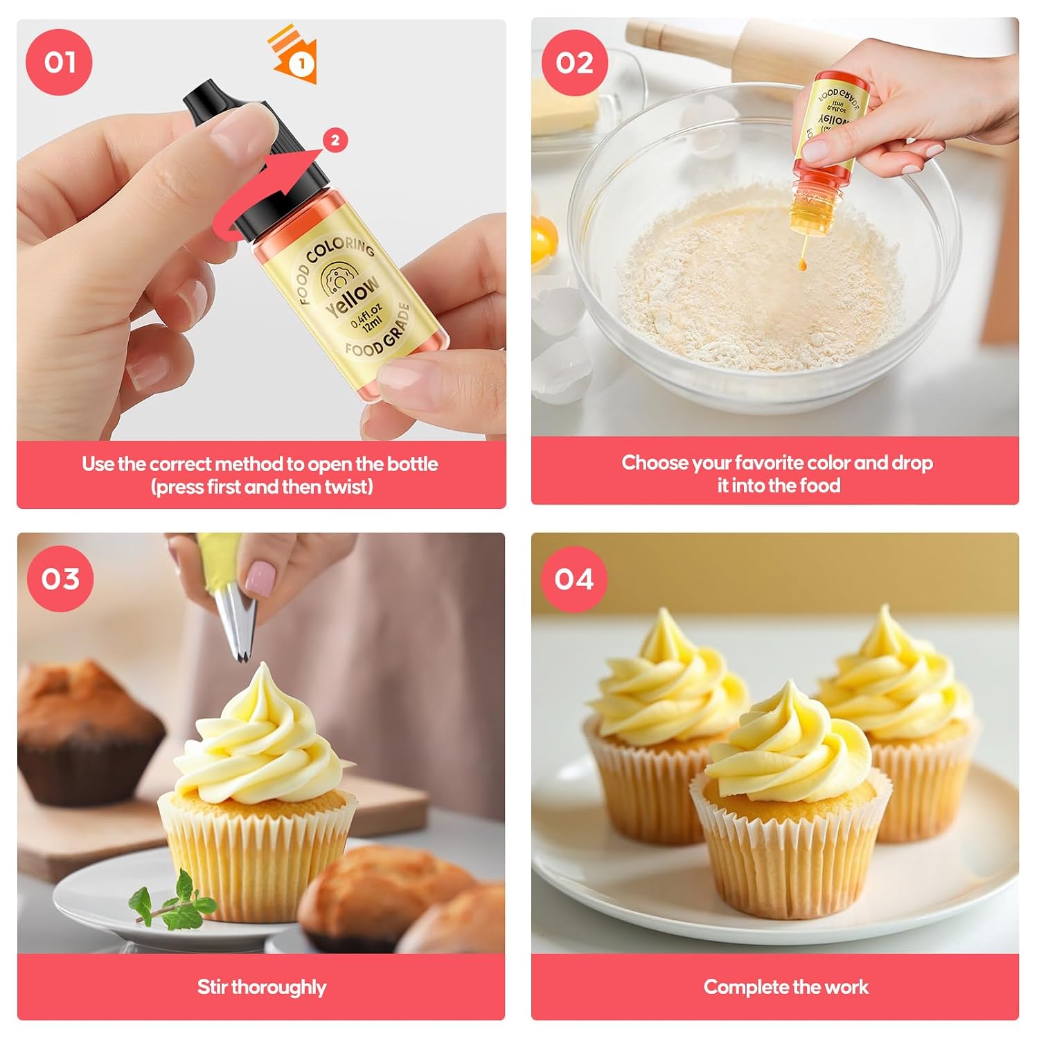 Detalle 2 de Cherrysea Food Coloring Set, 7 Liquid Colors for Baking and Cake Decorating