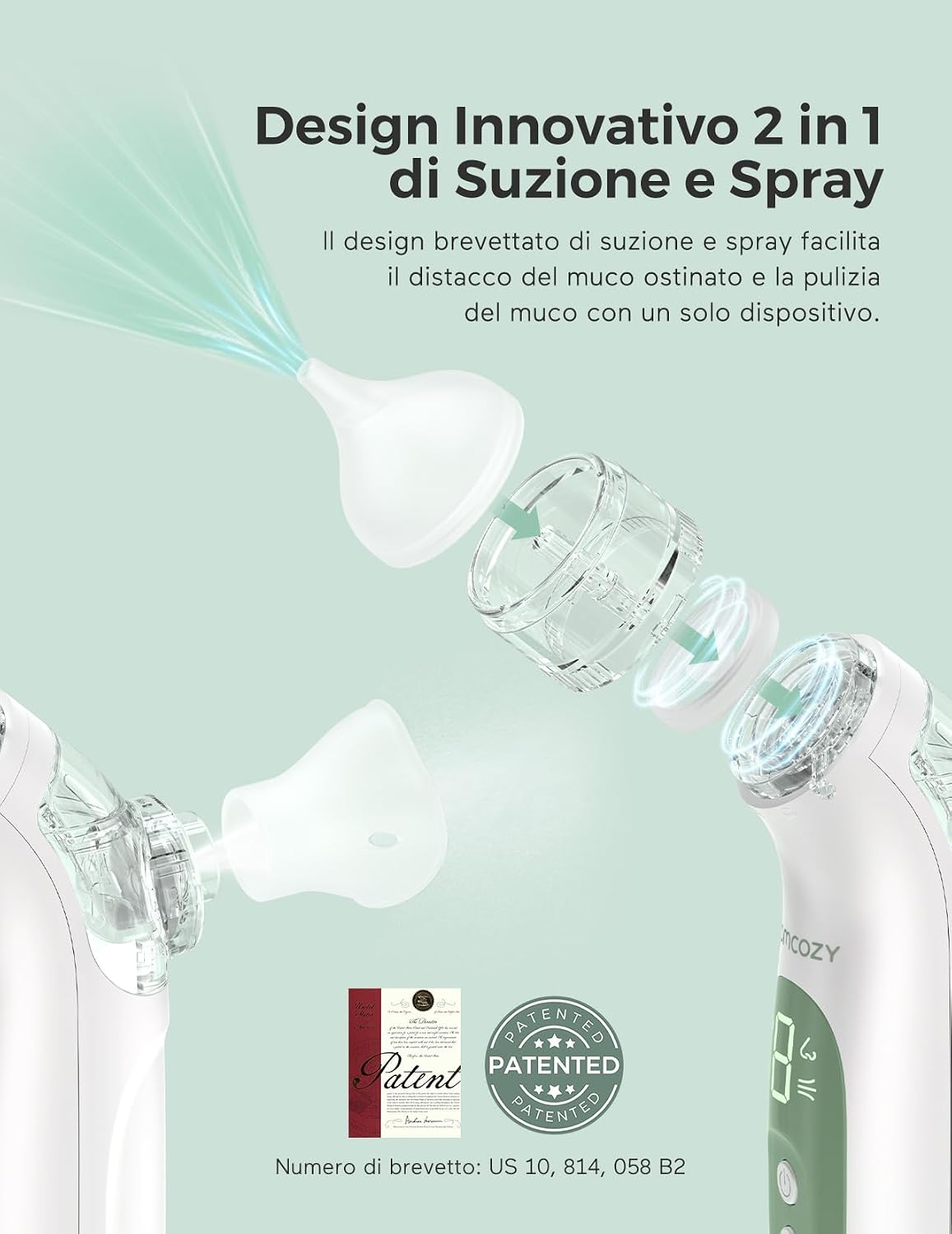 Detalle 2 de Momcozy Aspiratore Nasale Neonato Elettrico 2 in 1 con Spray – Sollievo delicato, 65 kPa
