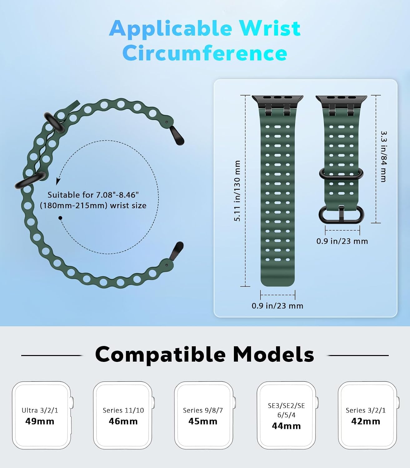 Detalle de Astorgos Ocean Band for Apple Watch Ultra and SE – Breathable Silicone Strap with Stainless Steel Connectors