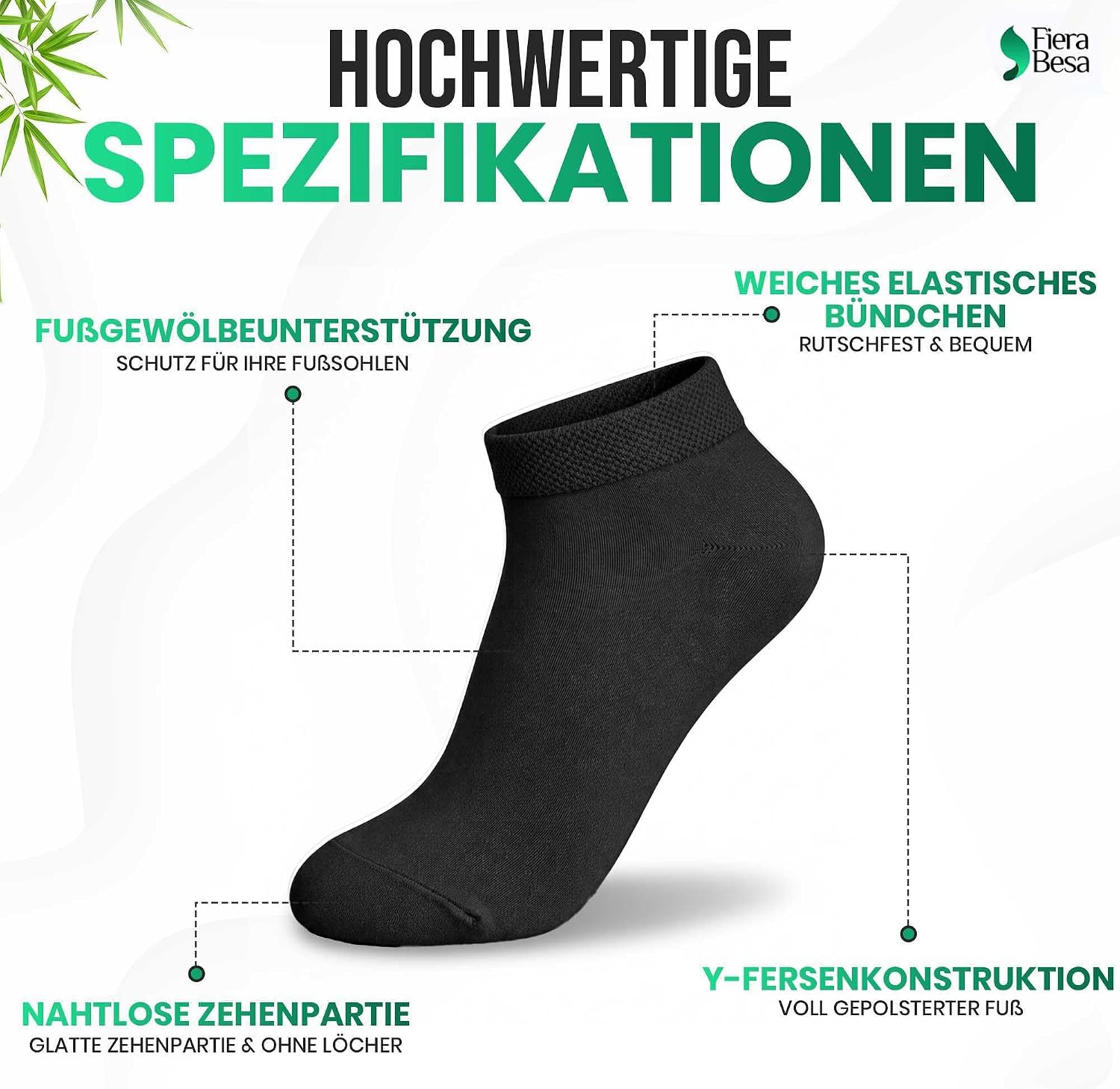 Detalle de Fiera Besa FB-Uni-Bmb-Ptk korte bamboe sportsokken, uniseks, 5 paar