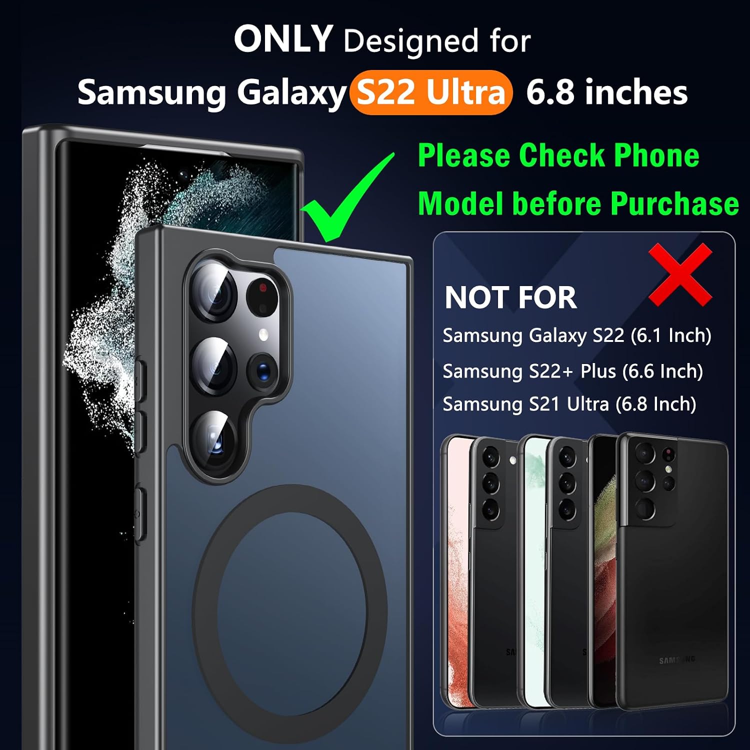 Detalle de OWKEY for Samsung Galaxy S22 Ultra Case with Stand — MagSafe Compatible, Military-Grade Protection