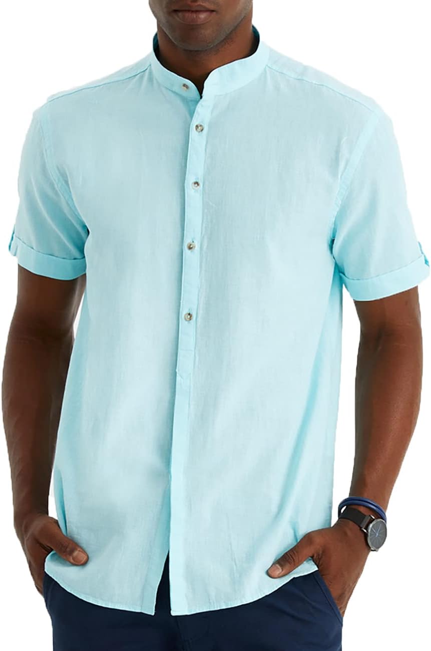 Thumbnail 6 de Leif Nelson Chemise d'été en lin pour homme – Manches courtes, Henley, mélange lin et coton 30/70, coupe droite