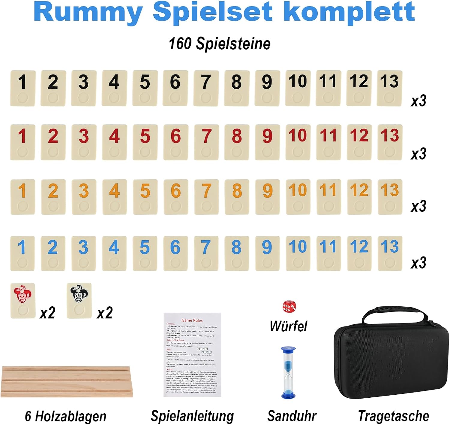 Detalle de Wooderma Rummy Holz Spiel – Rummy Cup Set mit 160 Spielsteinen & 6 Holzhaltern