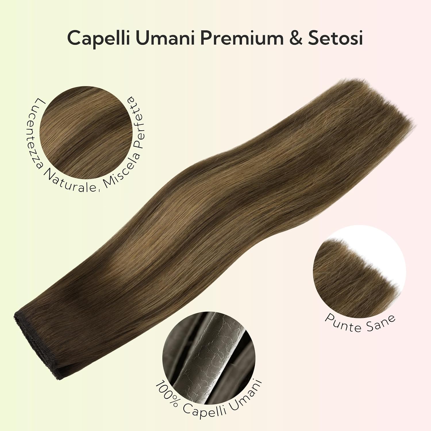 Thumbnail 6 de hotbanana Extension Capelli Veri con Filo Invisibile, 45 cm – Balayage Marrone Cioccolato a Biondo Caramello