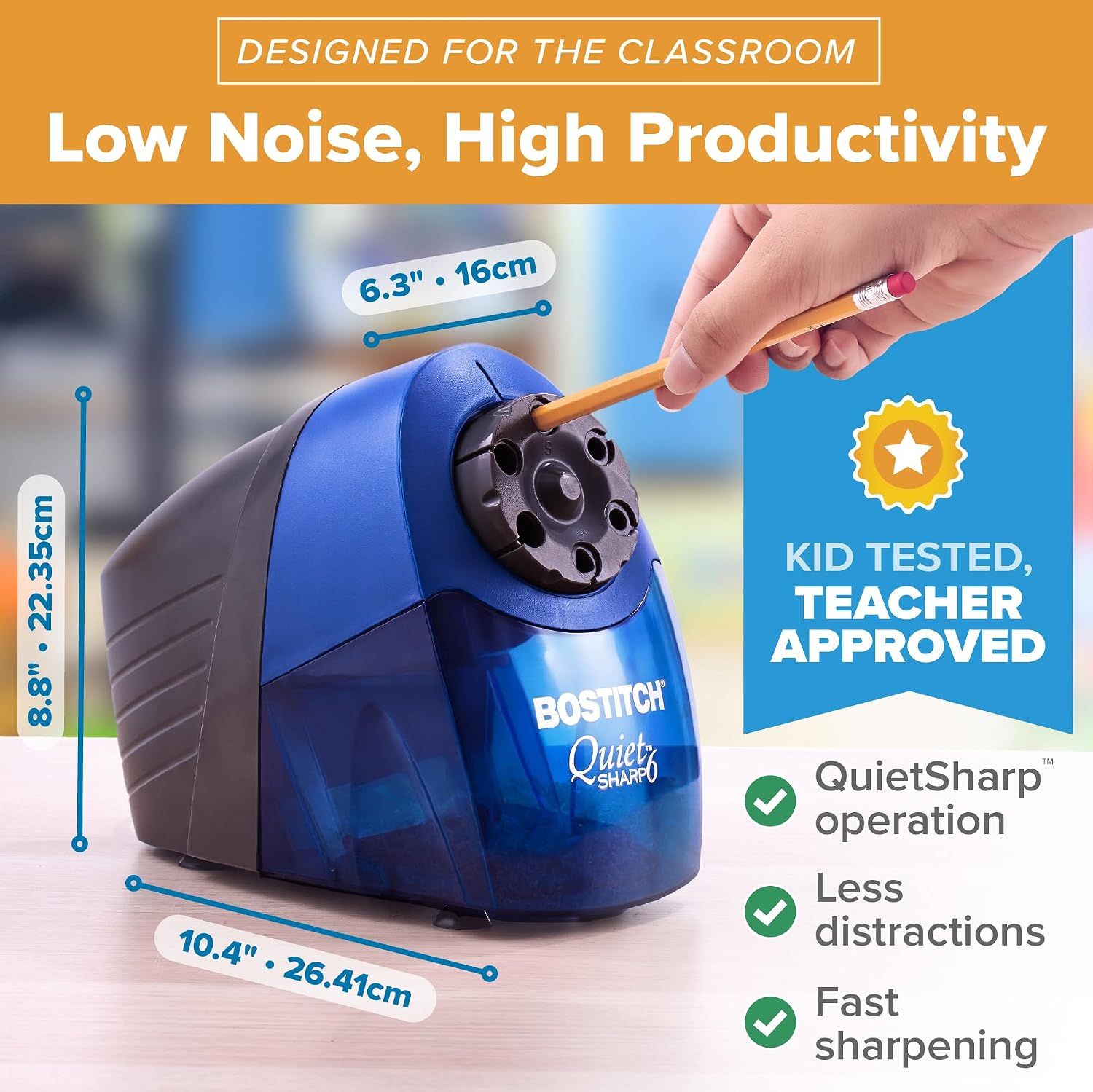 Detalle 1 de Bostitch QuietSharp 6 EPS10HC Heavy-Duty Electric Pencil Sharpener, Blue