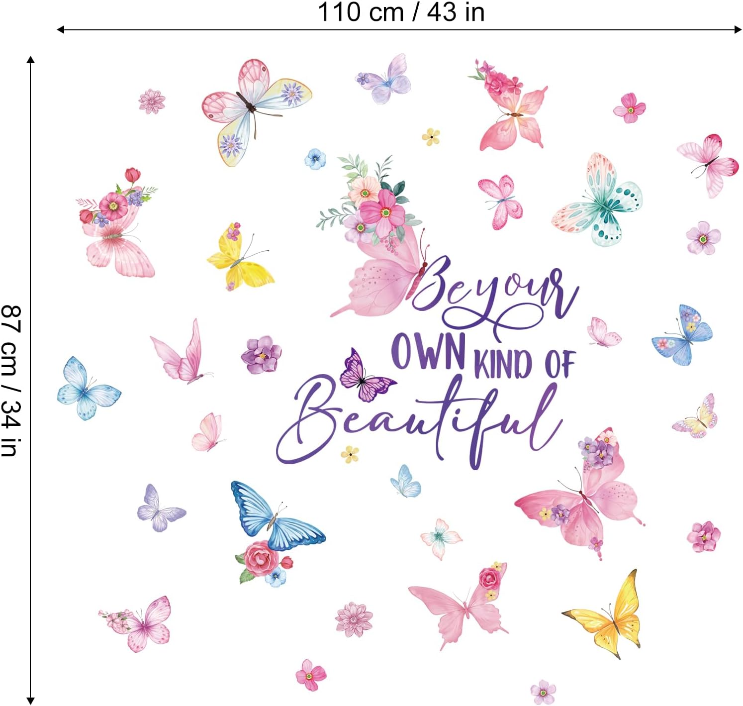 Thumbnail 5 de FUFUQUARE Colorful Butterfly Wall Stickers – Be Your OWN Kind of Beautiful (2 sheets, 30×90cm each)