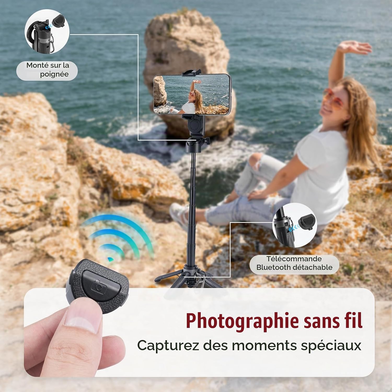 Thumbnail 5 de Jaxiyun Selfie Stick: magnetisch 4-in-1 mini-statief met bluetooth-afstandsbediening