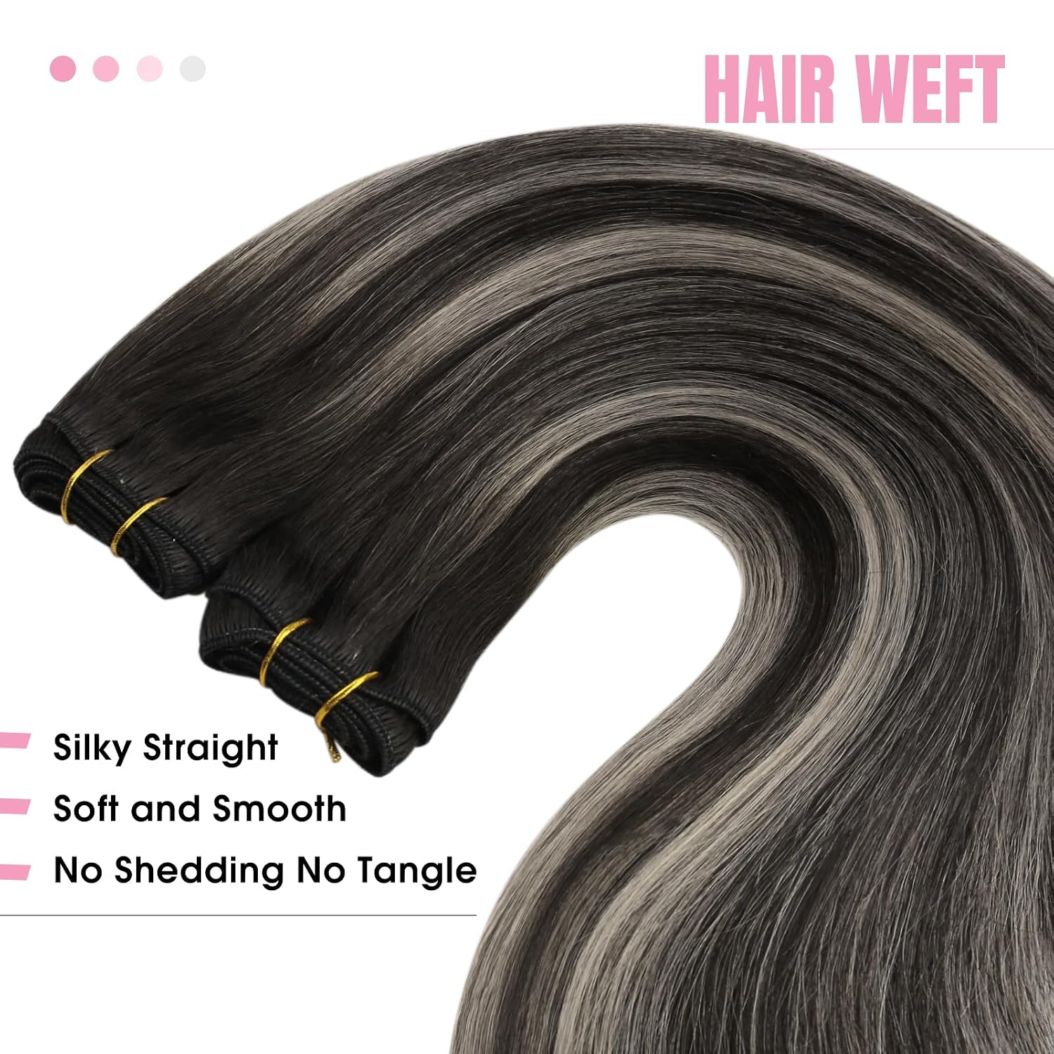Detalle de YoungSee 60 cm Echthaar-Tressen Ombre – Balayage Extensions zum Einnähen, 100 g, 1B/S/1B