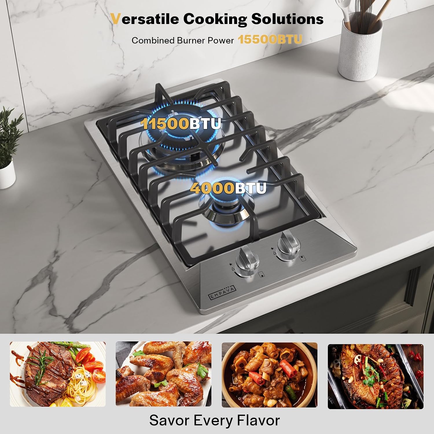 Detalle de Empava 12-Inch Gas Cooktop with 2 SABAF Burners, NG/LPG Conversion