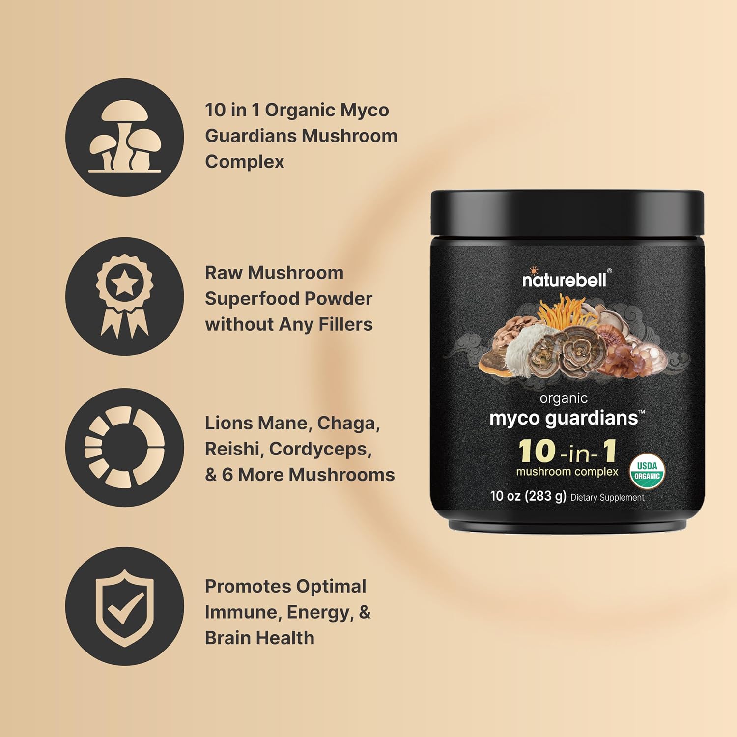 Detalle de NatureBell Mushroom Powder 10 oz