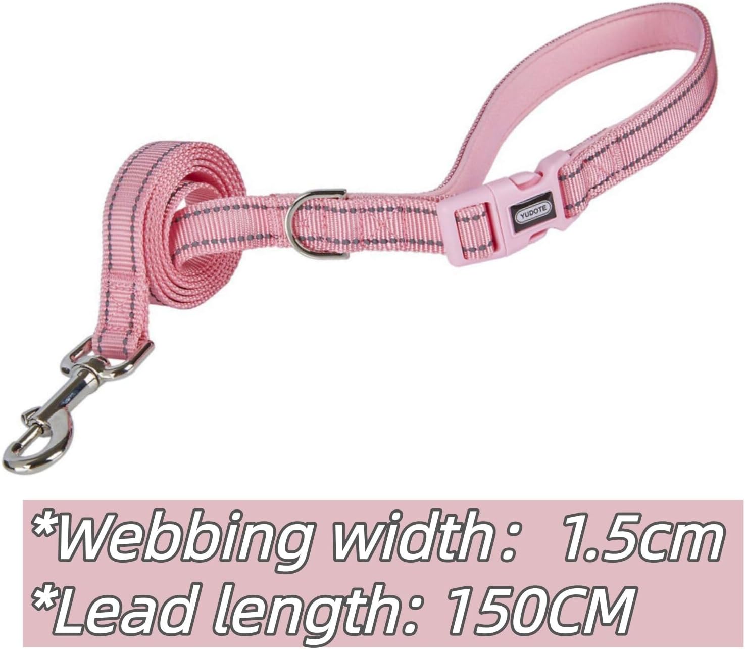Thumbnail 4 de YUDOTE Reflective Strong Nylon Dog Lead with Padded Neoprene Handle (150cm) – Pink