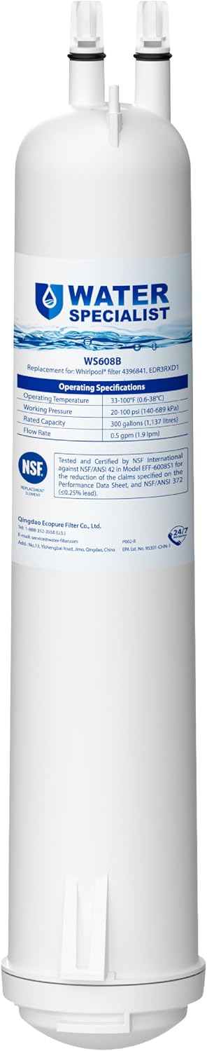 Detalle de Waterspecialist WS608 Refrigerator Water Filter, Coconut Carbon Block, NSF 42/372