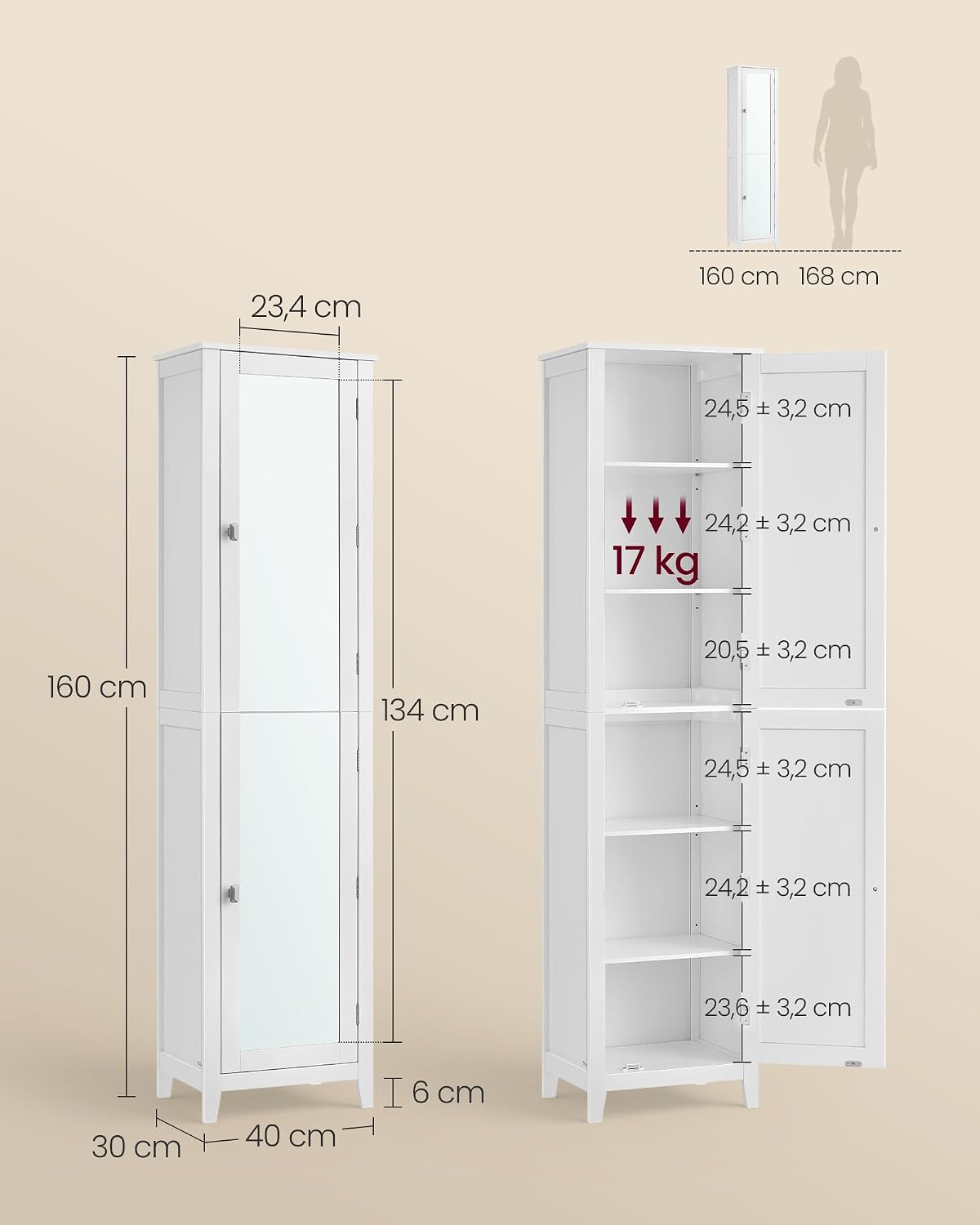 Thumbnail 4 de VASAGLE Armoire Salle de Bain Haut avec Miroir Blanc Nuage BBC764WH01