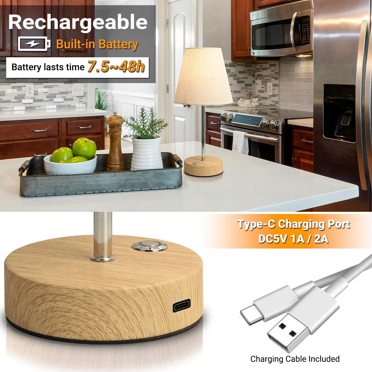 Thumbnail 1 de HSLighting kabellose Tischlampe Kabellos LED Akku (Touch-Dimmung, Typ‑C, bis zu 30.000 h)