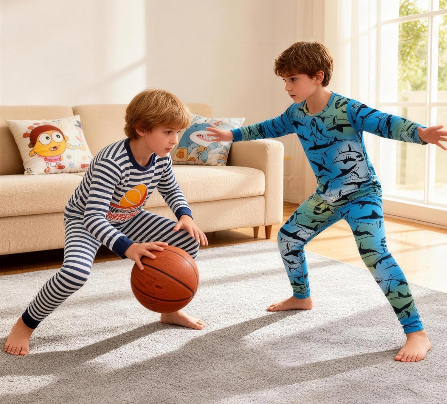 Detalle 2 de SOIBEEN Children Pyjama Set Long Sleeve T-Shirts & Shorts – Striped Nightwear (1–10 Years)