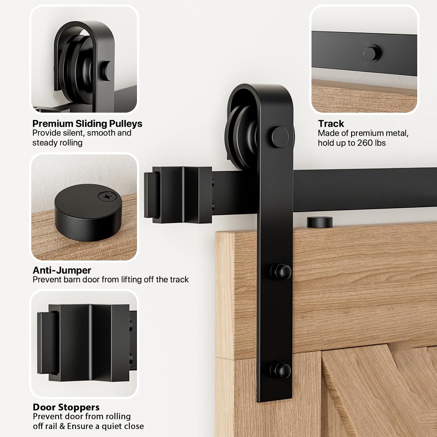 Thumbnail 4 de Signstek 6.6 FT Barn Door Hardware Kit, J-Shape Track, Black with Handles and Latch