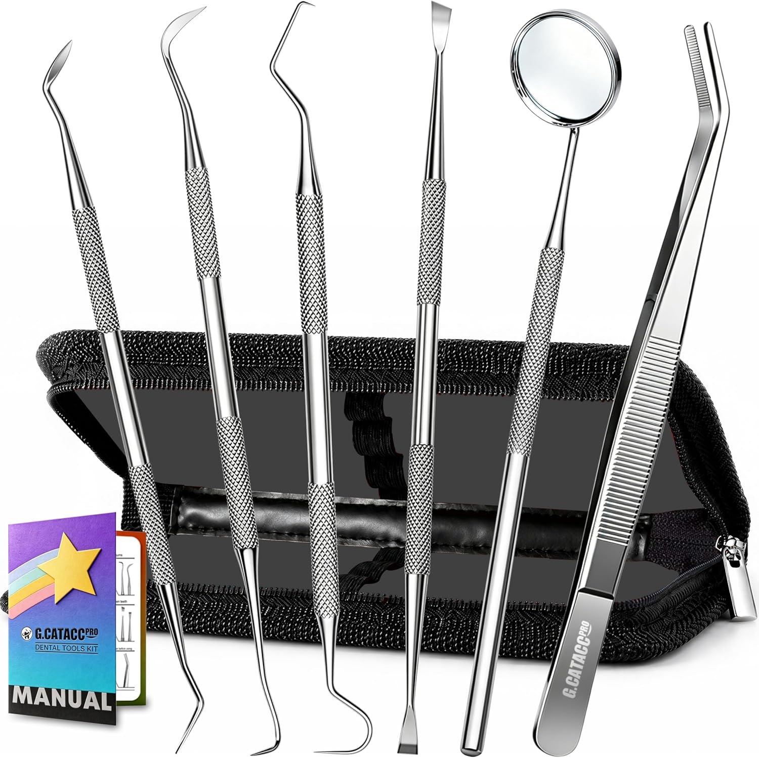 Detalle de G.CATACC Dental Tools 6-Piece Stainless Steel Dental Cleaning Kit