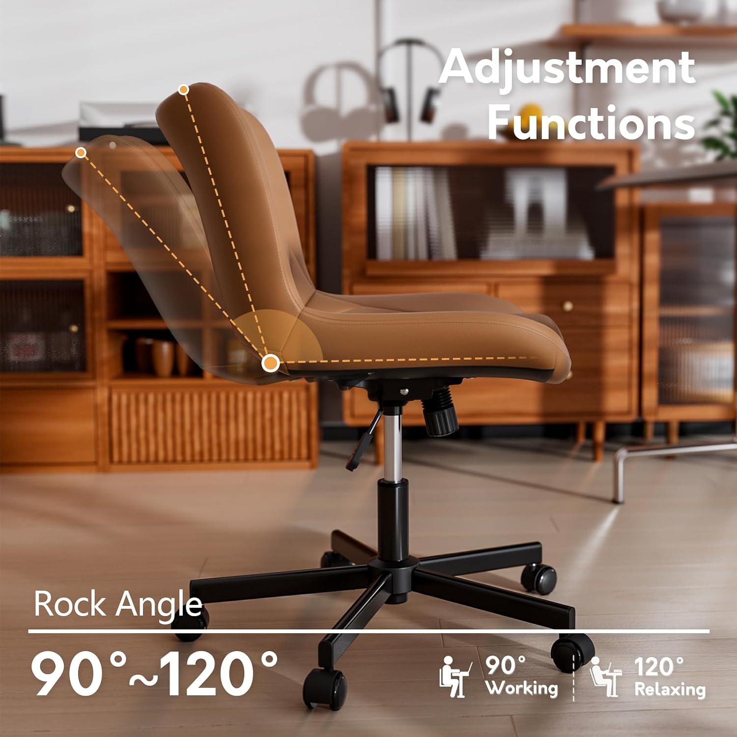 Thumbnail 6 de Armless Desk Chair, Brown Leather