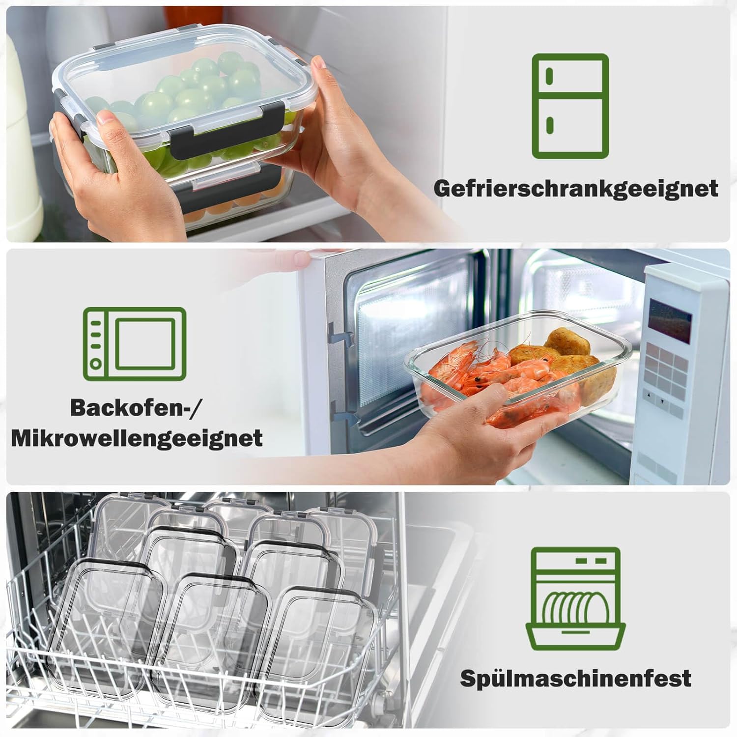 Thumbnail 4 de YASHE Glasbehälter mit Deckel (10-teilig), stapelbar & luftdicht – BPA-freie Meal-Prep-Boxen aus Borosilikatglas