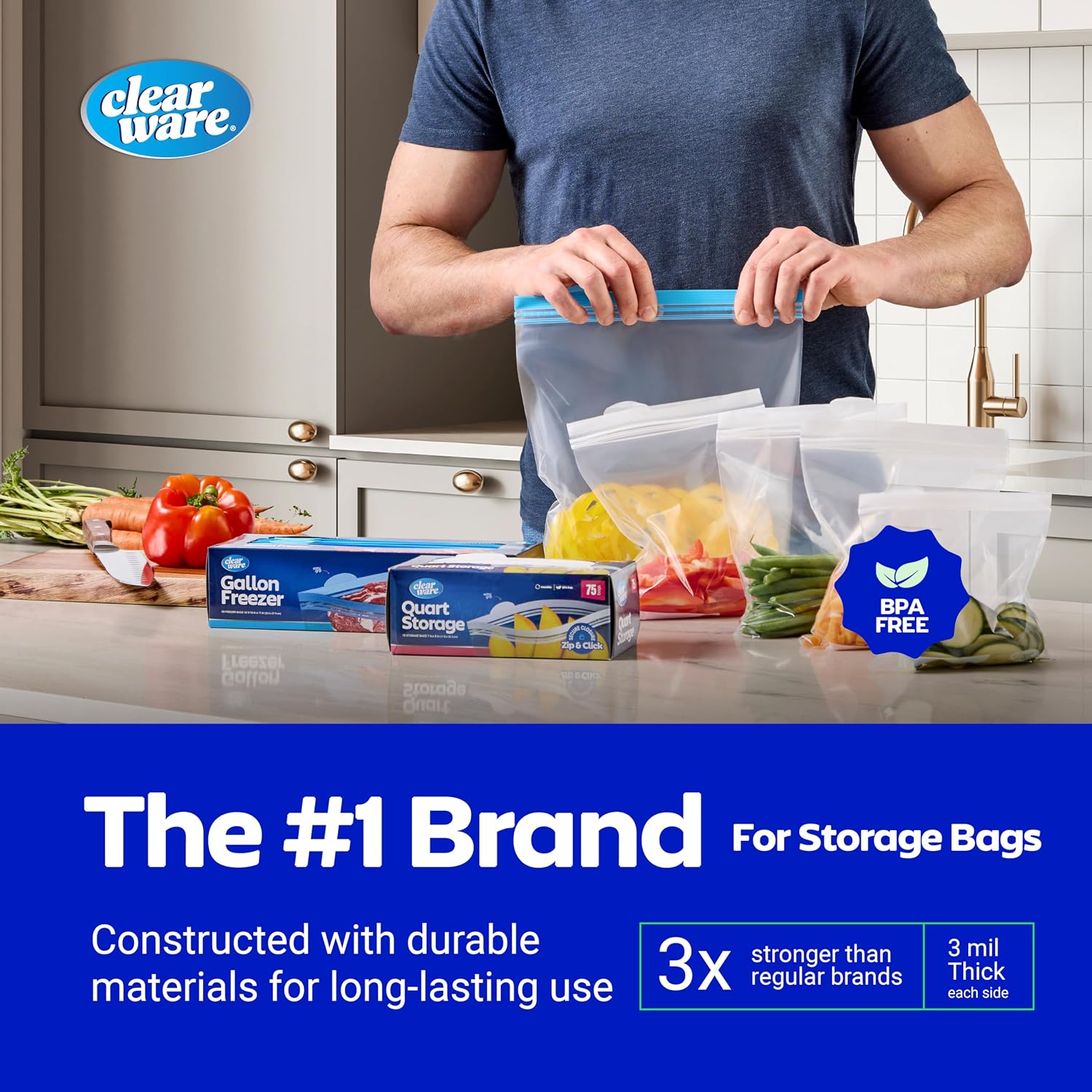 Thumbnail 1 de 2 Gallon Storage Bags with Double Zipper Seal (60 Count) — Resealable, Microwave-Safe, BPA-Free
