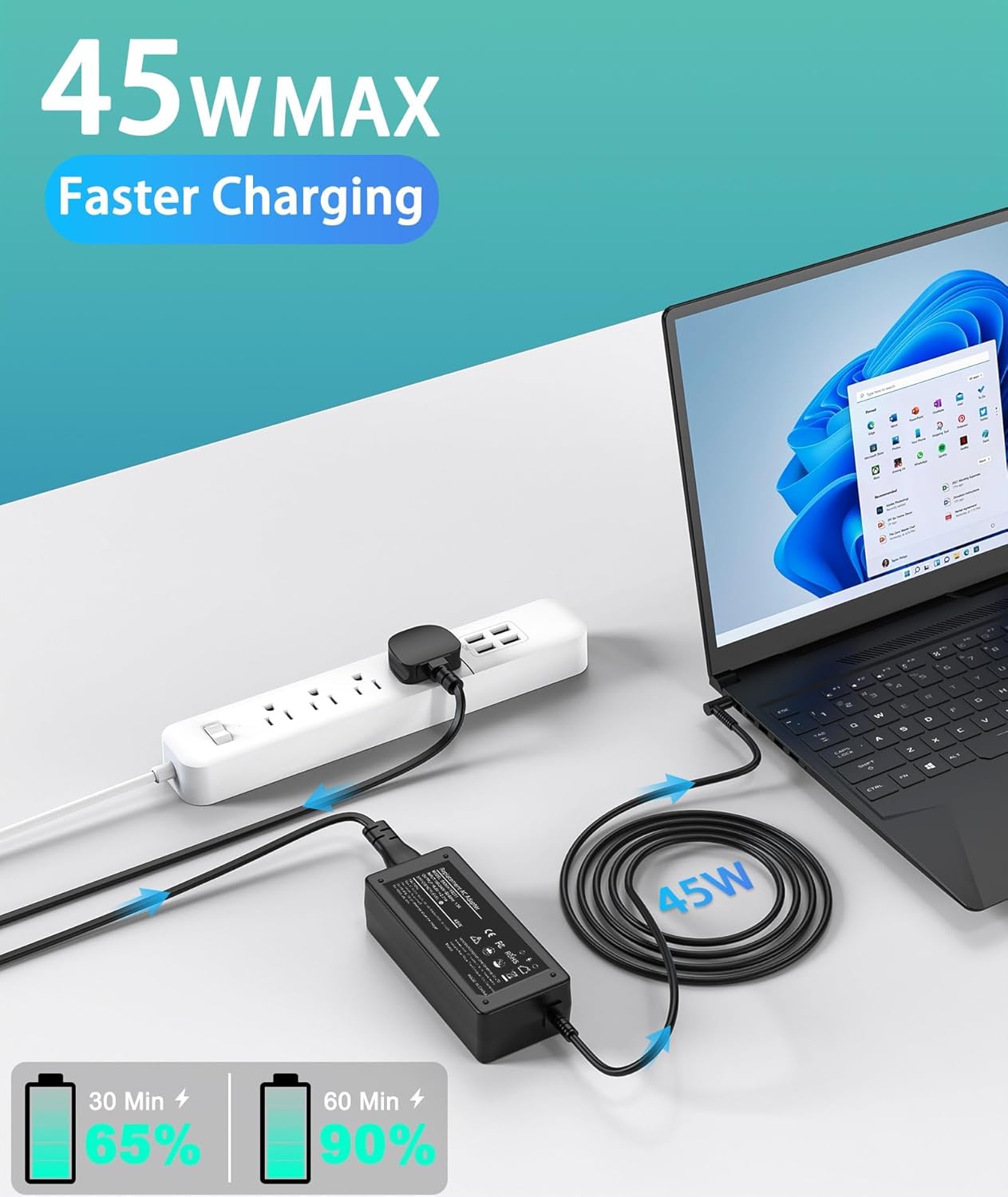 Detalle 2 de YOBVTBF 45W Laptop Charger — Compatible with HP Pavilion, EliteBook, and more
