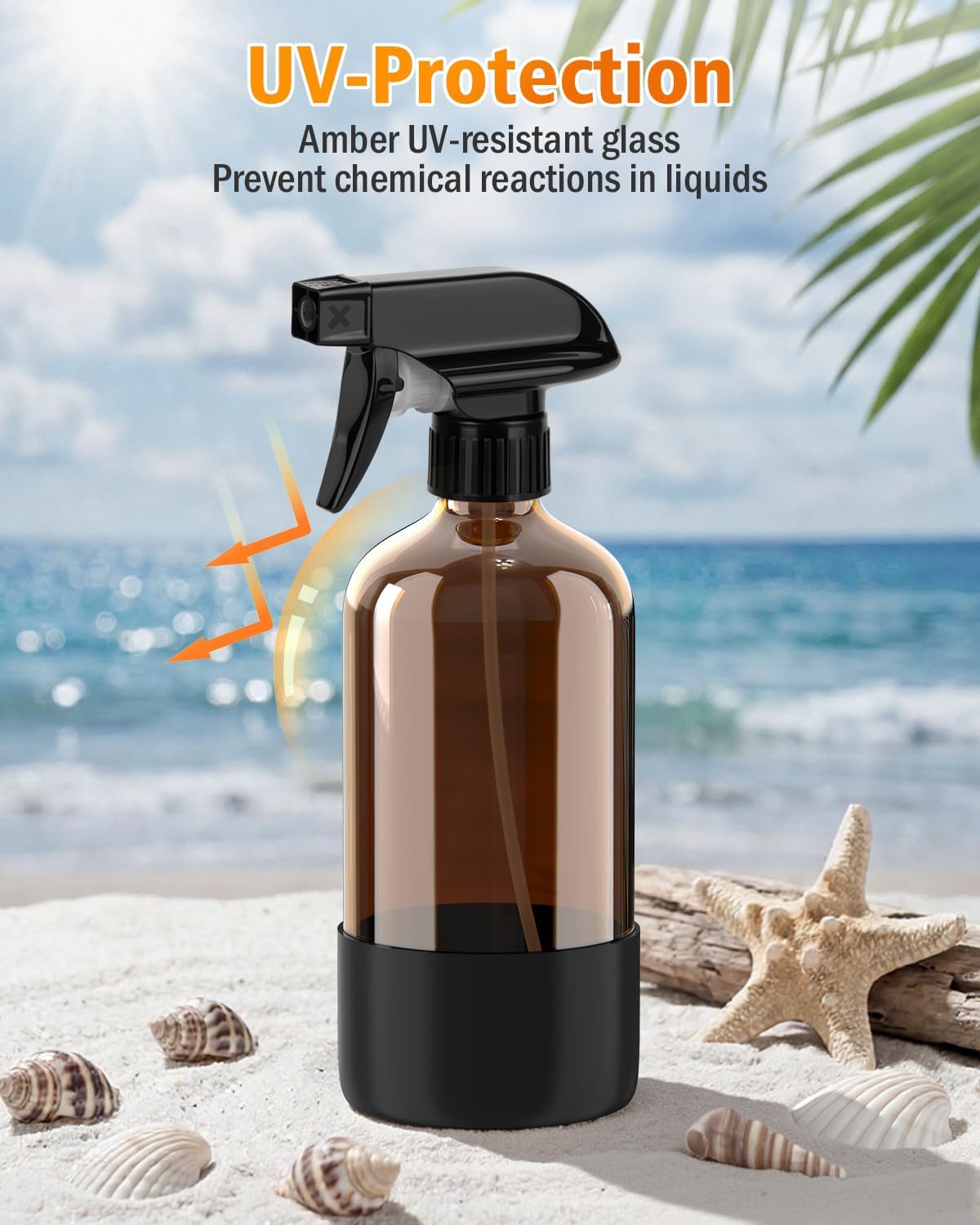 Detalle de Rionisor x-0080 Amber Glass Spray Bottles, 16 oz, Adjustable Mist/Stream