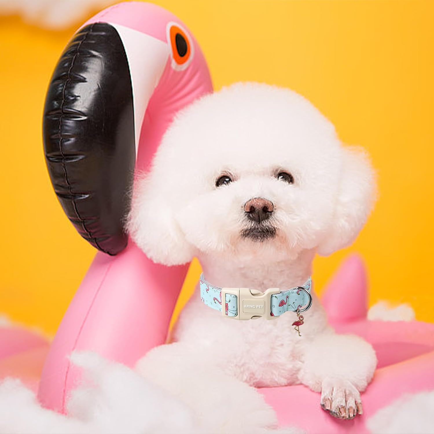 Detalle de ARING PET Flamingo Hundehalsband – Baumwollhalsband mit Schnellverschluss, Größe S