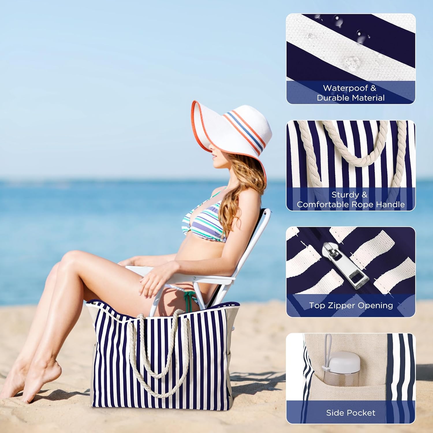 Thumbnail 6 de GAGAKU Sac de plage XXL pour femme – Grand sac de bain élégant et robuste