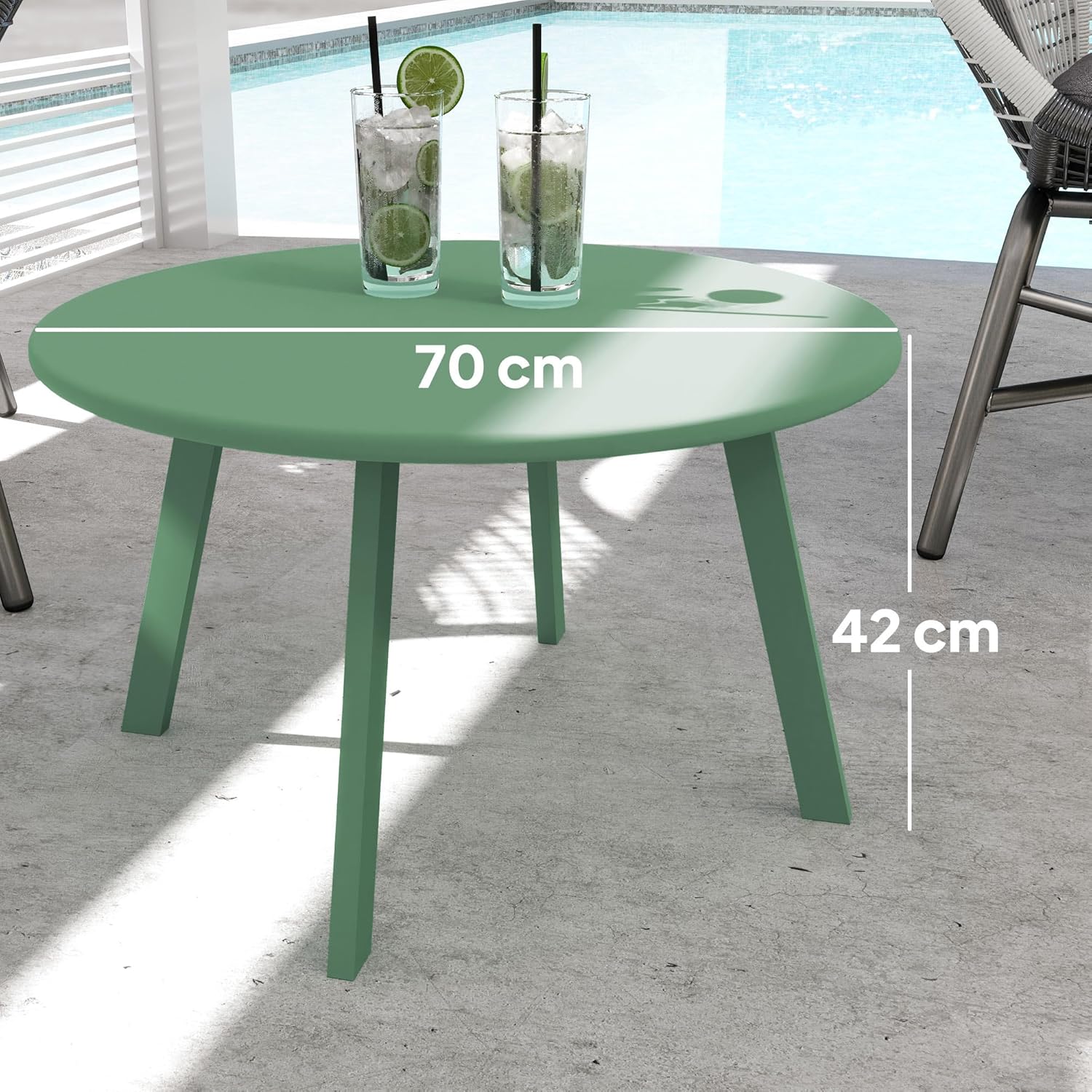 Detalle de Outsunny Petite table basse ronde en métal Ø 70 x 42 cm verte