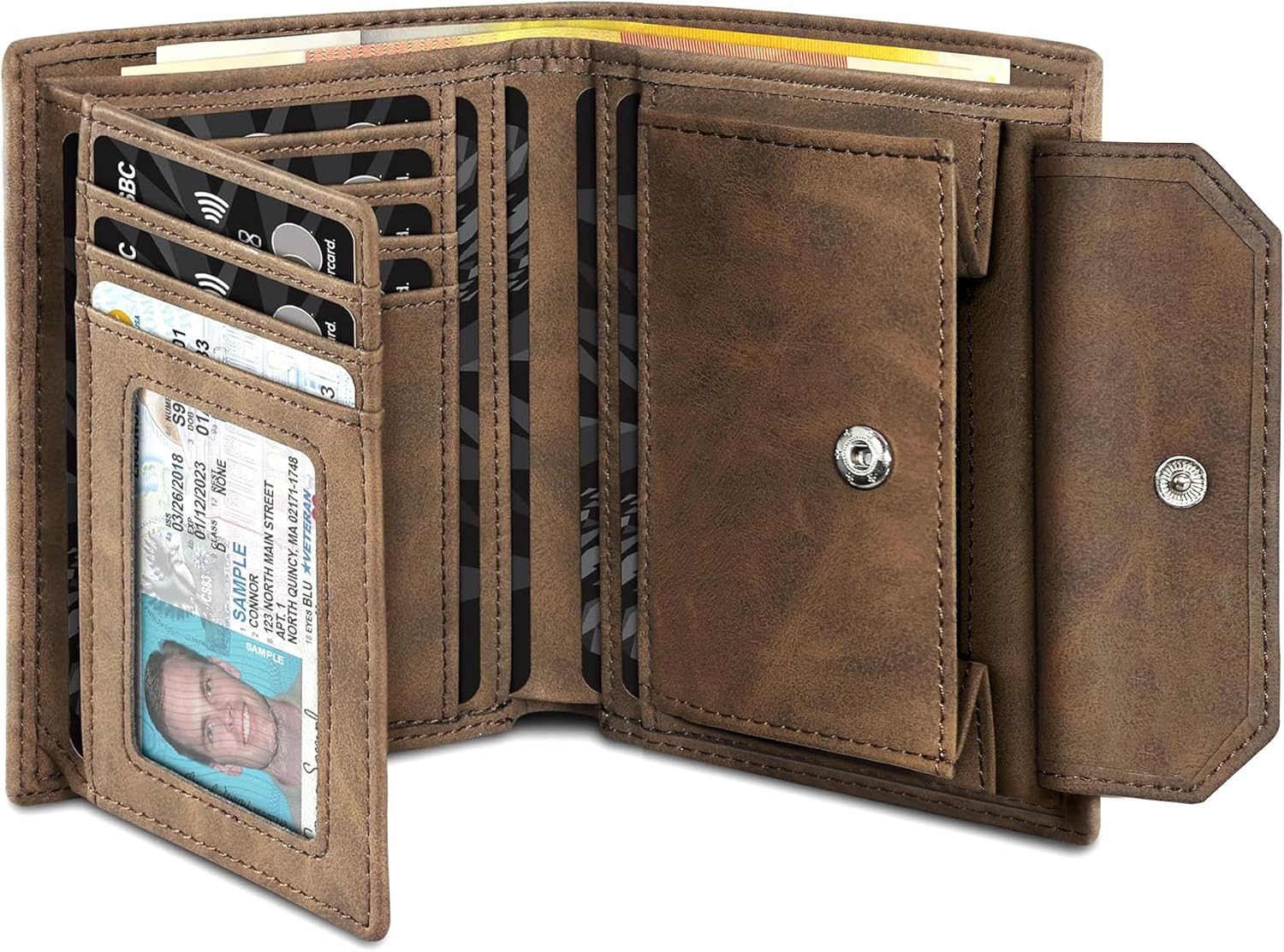 Detalle de TENBST Geldbörse Herren – Großraum Slim Wallet mit 15 Kartenfächern, Münzfach und RFID-Schutz
