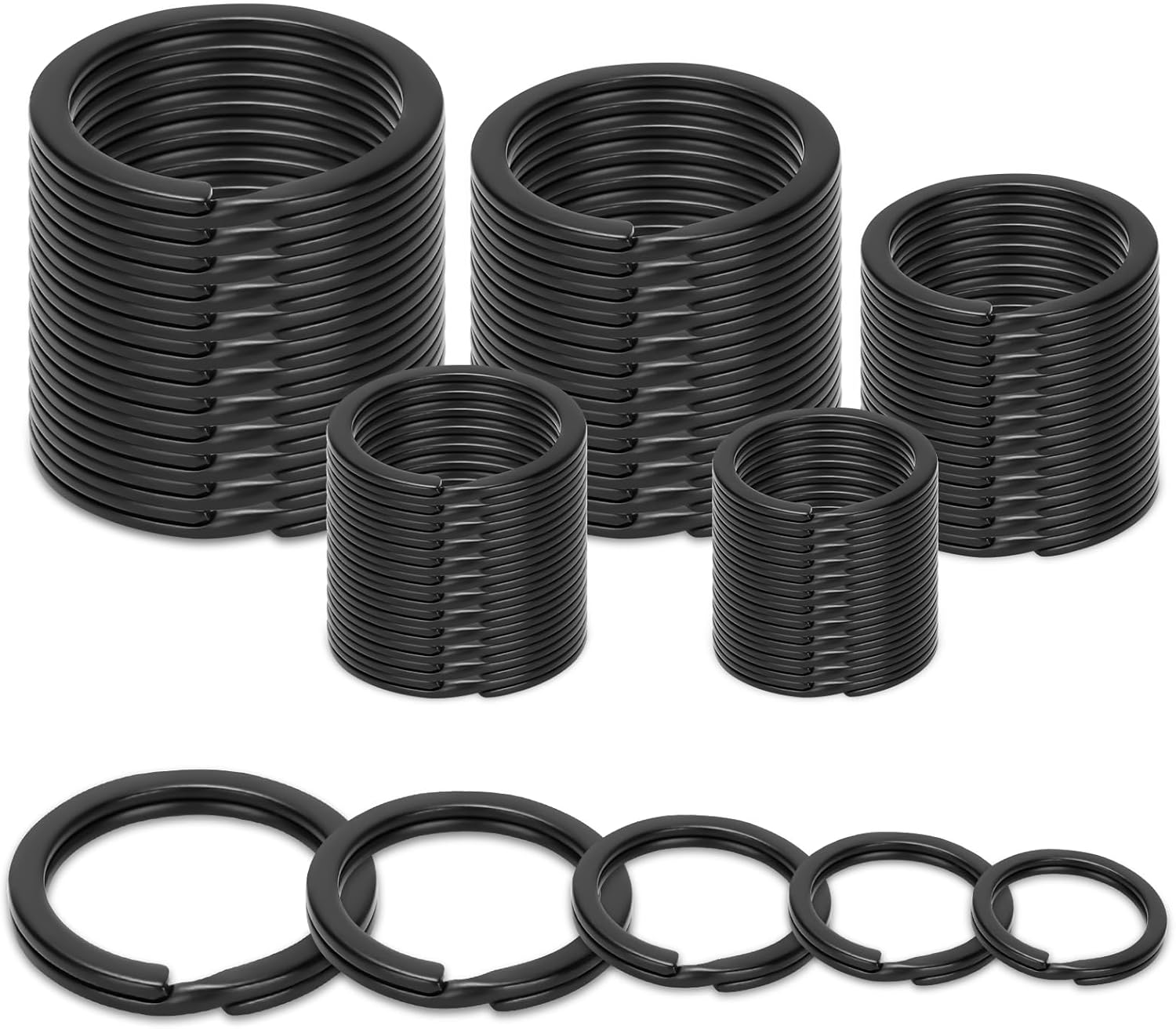 Detalle de Romon 60 Pezzi Moschettone Portachiavi – Set da 5 taglie in nero piatto per fai da te