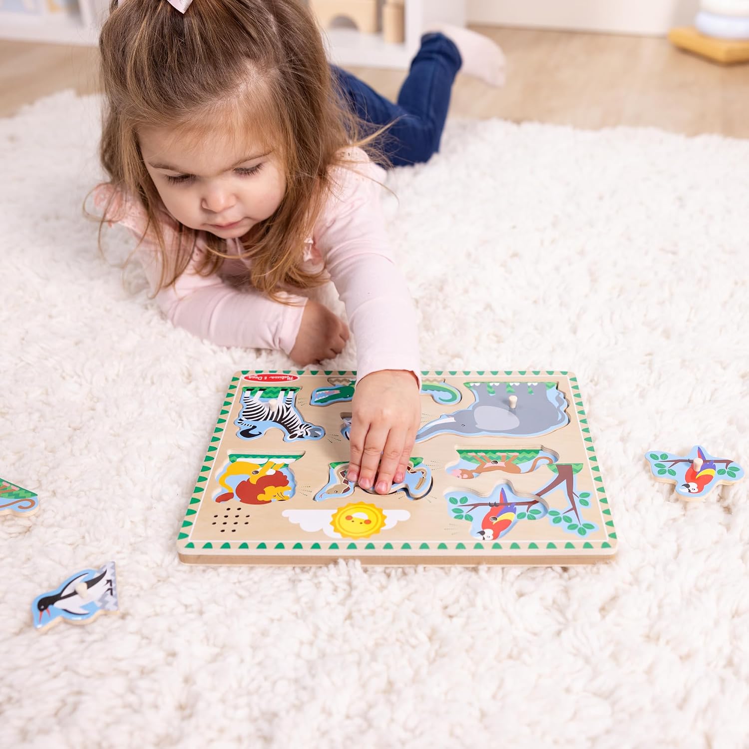 Detalle de Melissa & Doug Puzzle Sonore Animaux Zoo 8 pièces en bois FSC (dès 2 ans)