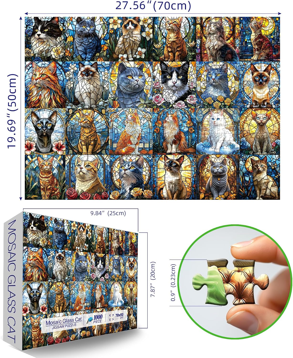 Detalle 2 de Blueforest 1000-piece Puzzle Stained Glass Cats 🧩