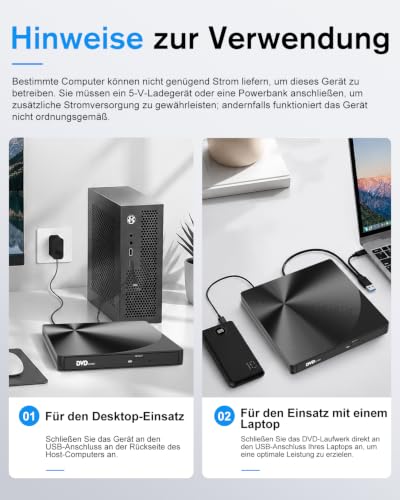 Thumbnail 6 de varkda Externes CD/DVD Laufwerk USB 3.0 & USB-C Brenner – kompakter Allrounder für Laptop, PC & Mac