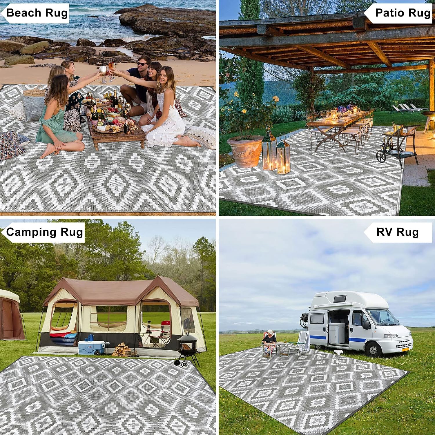 Detalle de Enyhom Outdoor Teppich wetterfest 180 x 270 cm – wendbare Terrassenmatte aus recyceltem Polypropylen