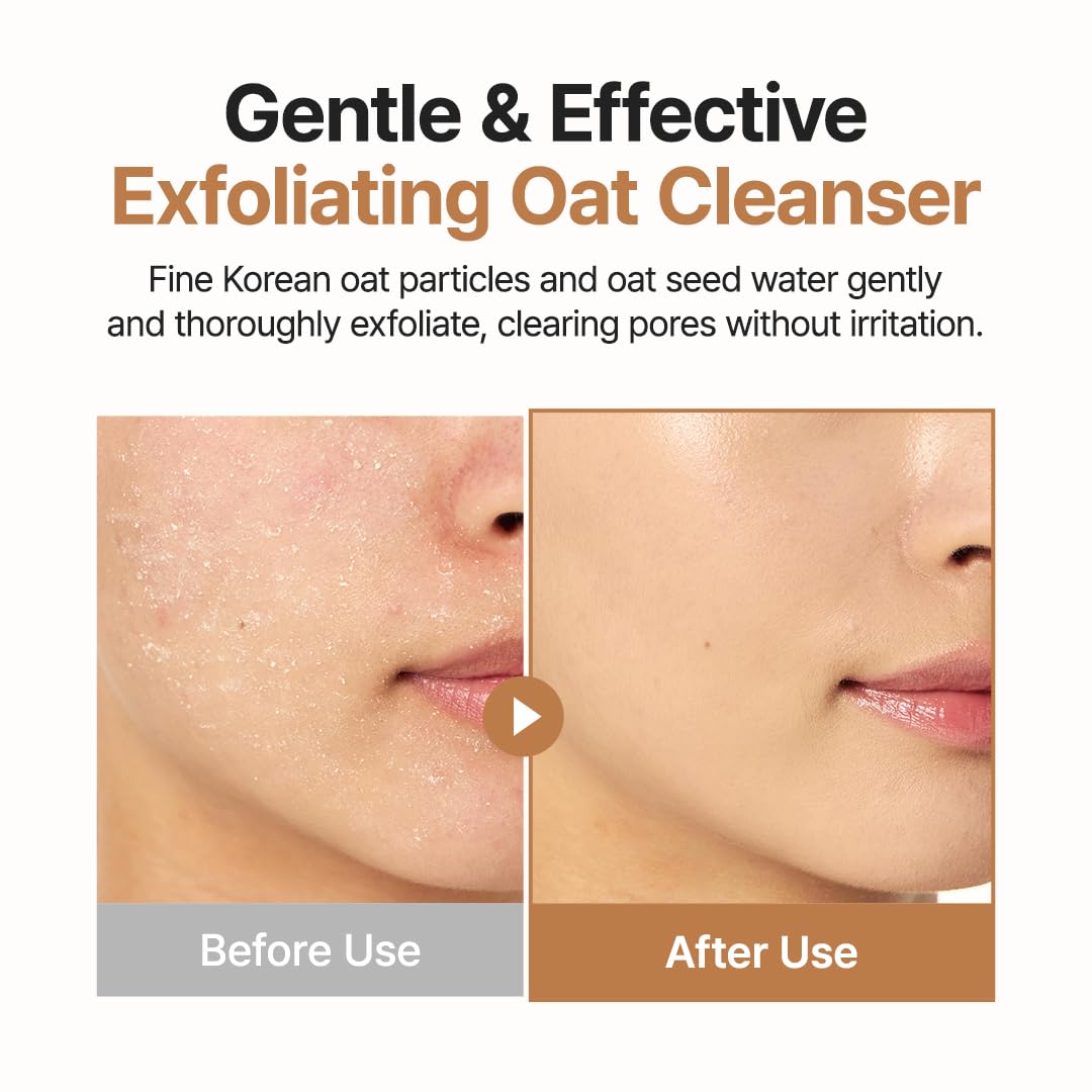 Detalle de PURITO Korean Oat Exfoliating Facial Polish – Sanftes, feuchtigkeitsspendendes Peeling-Reiniger für alle Hauttypen (150 ml)