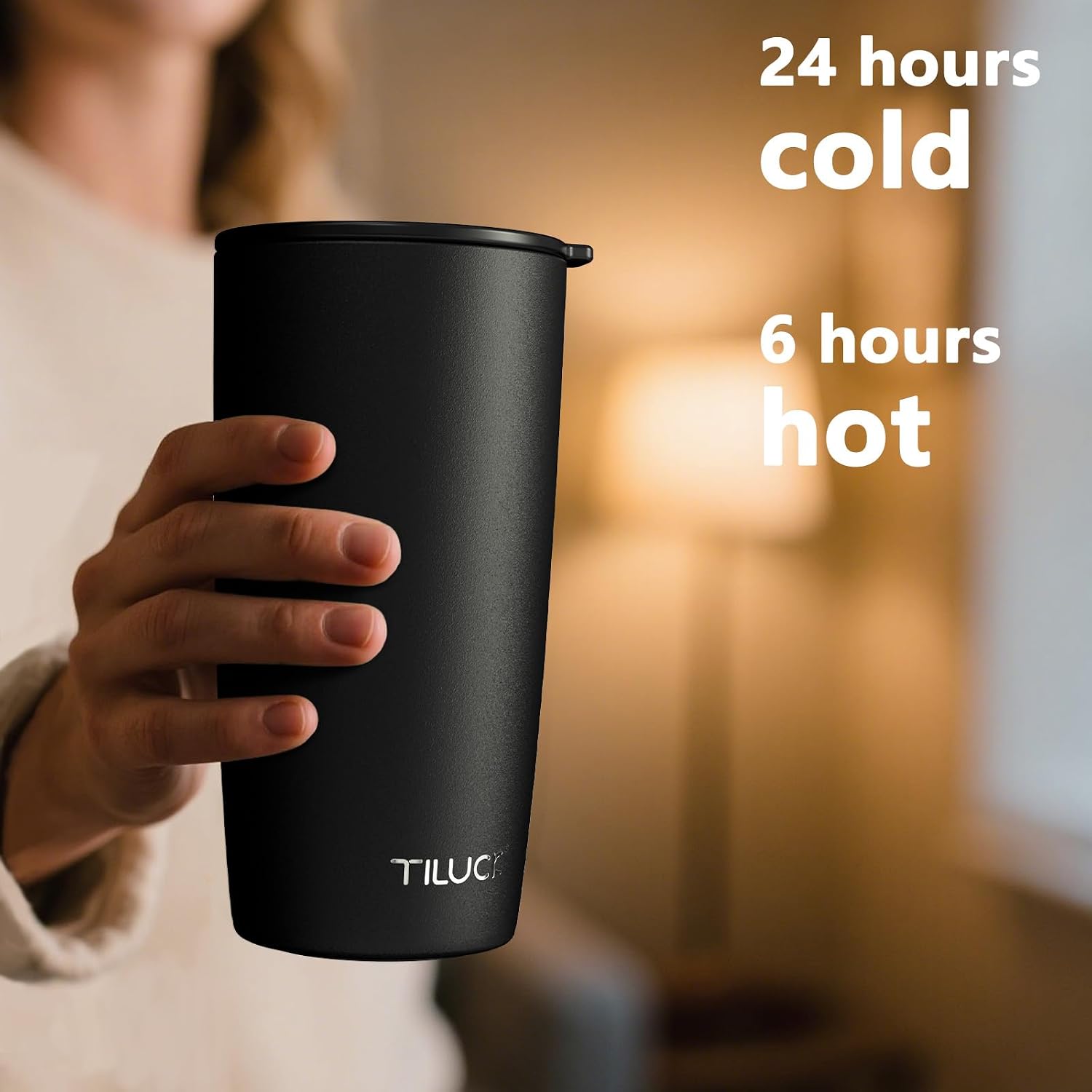 Detalle de TILUCK 20 oz Insulated Coffee Tumbler with BPA-Free Lid, Matte Black