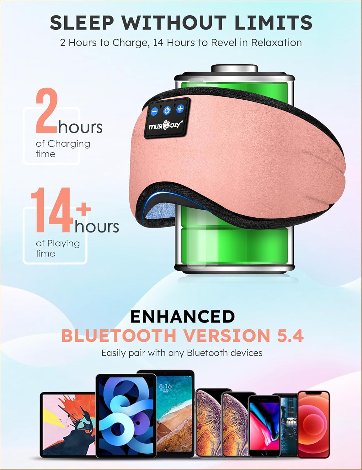 Thumbnail 2 de MUSICOZY Sleep Headphones Bluetooth 5.4 Headband with Built-In Eye Mask
