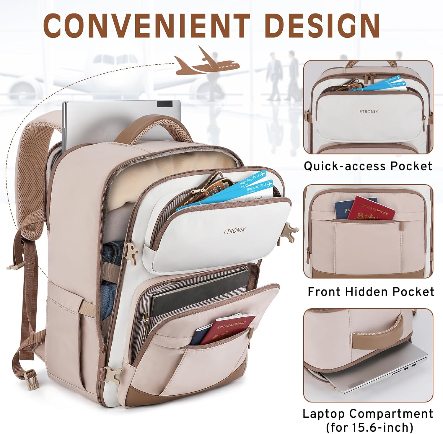Detalle 2 de ETRONIK Ryanair Cabin Bag 40x30x20 24L Travel Backpack with 15.6" Laptop Compartment