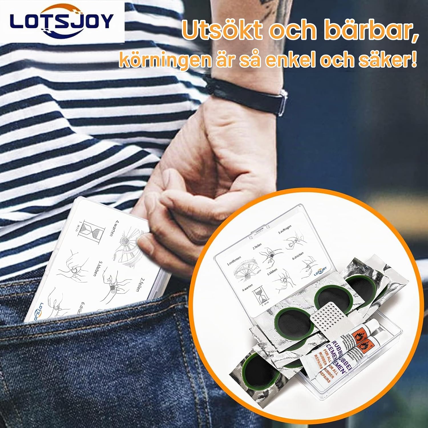 Thumbnail 6 de LotsJoy cykelreparationssats för däck med lappar och vulkaniseringsvätska