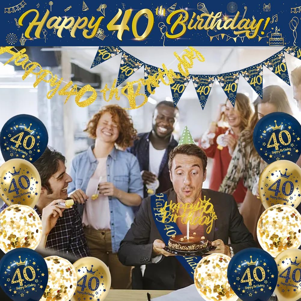Detalle de DEARLIVES Blue & Gold 40th Birthday Decoration Kit