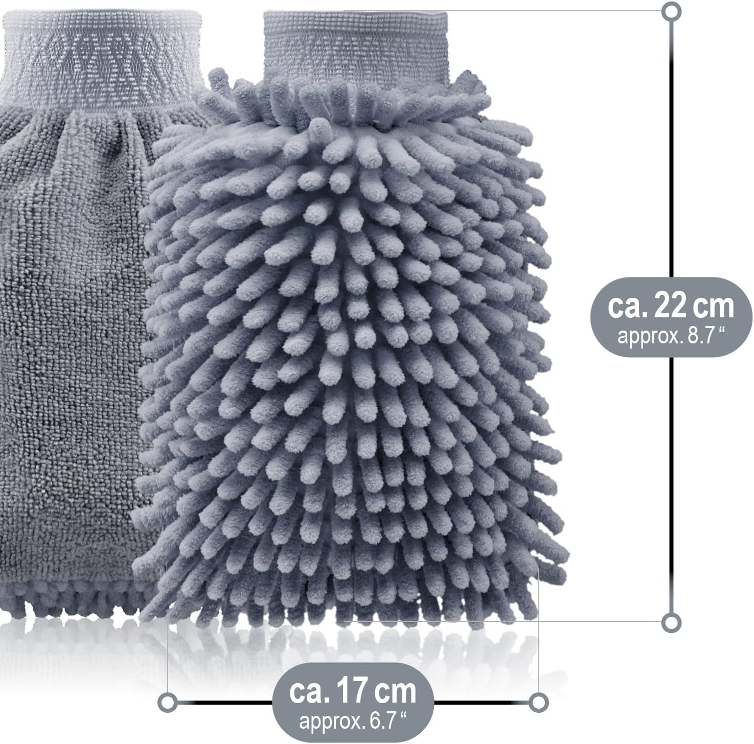 Thumbnail 5 de com-four® 3x Waschhandschuh aus Chenille & Microfaser (grau) – für Auto, Haushalt und Fensterreinigung