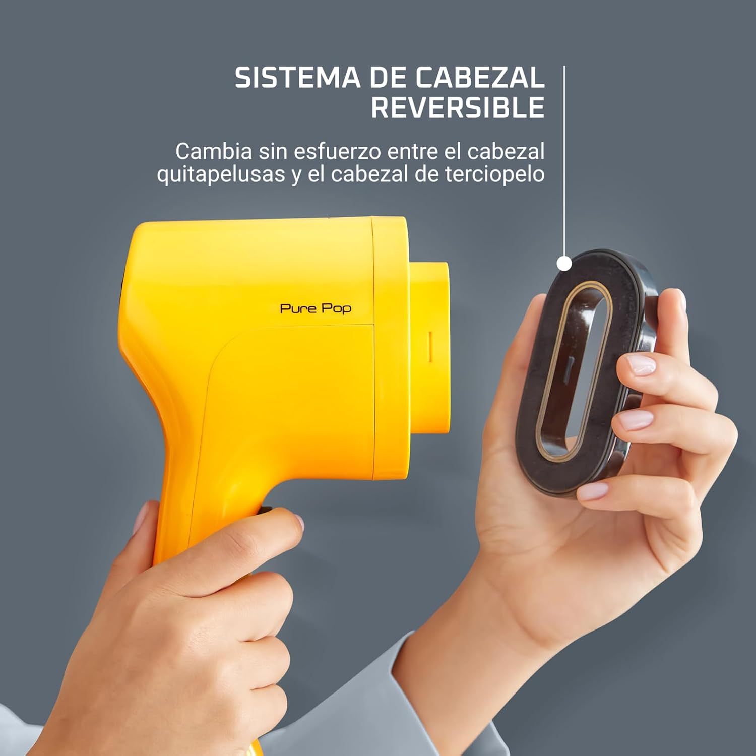 Detalle 2 de Rowenta Pure Pop DR2026: cepillo de vapor de 1300 W con cabezal reversible para planchar y quitar pelusas