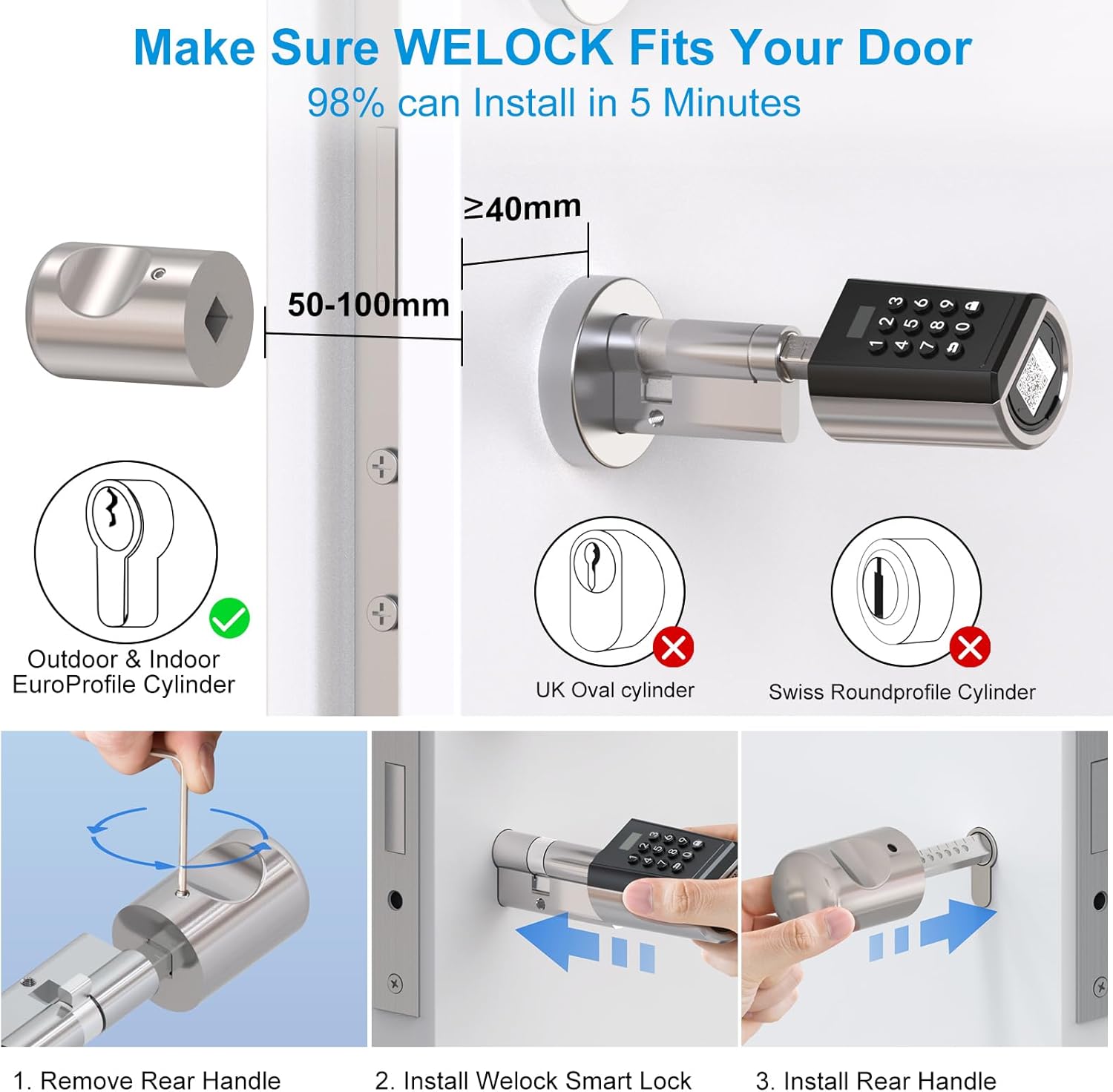Detalle 2 de WE.LOCK PB Serratura Smart: serratura elettronica per porta blindata con password, Bluetooth e controllo via app
