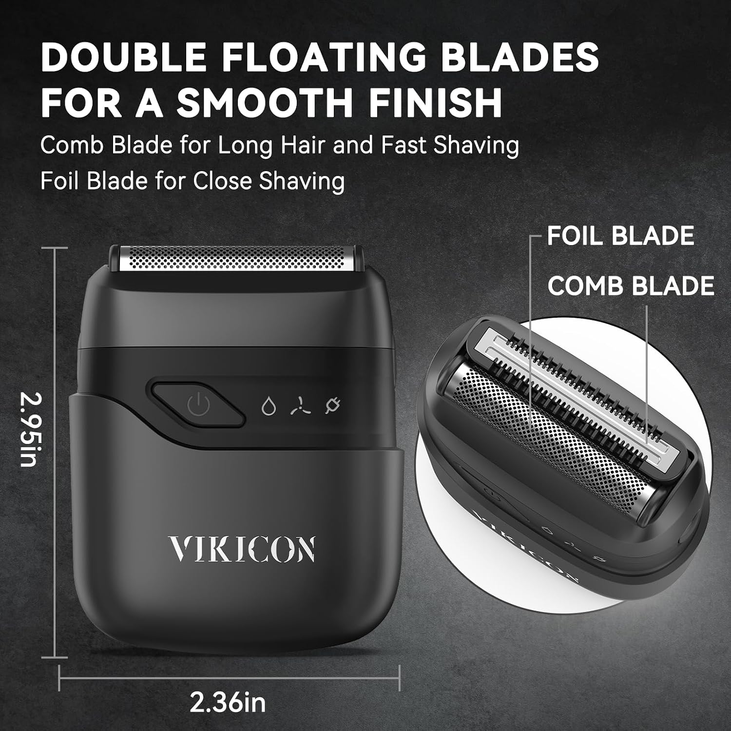 Thumbnail 1 de VIKICON MS-9723 Mini Foil Shaver for Men, Dual Floating Blades, USB-C, IPX7