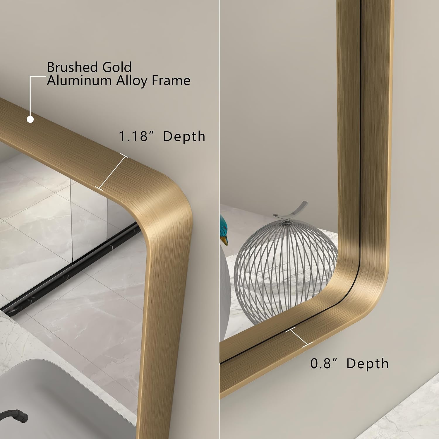 Detalle de CHARMOR 2 Pack 22x30 Gold Bathroom Mirror with Brushed Aluminum Frame