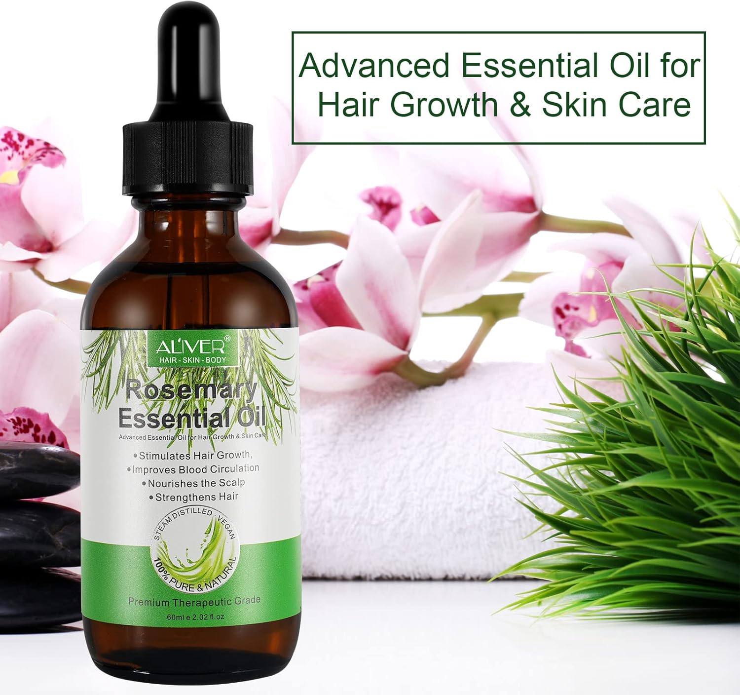 Thumbnail 2 de Huile Essentielle de Romarin VXHDAG – Croissance des cheveux et soin de la peau, 60ML (2 packs) – 100% Pure