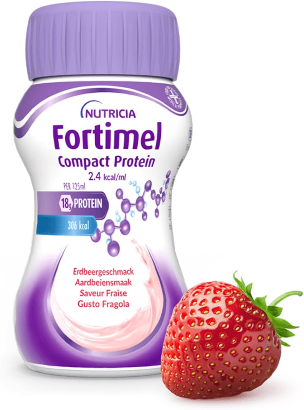 Detalle 2 de NUTRICIA FORTIMEL COMPACT PROTEIN – Integratore ipercalorico e iperproteico da 4x125 ml, gusto Fragola