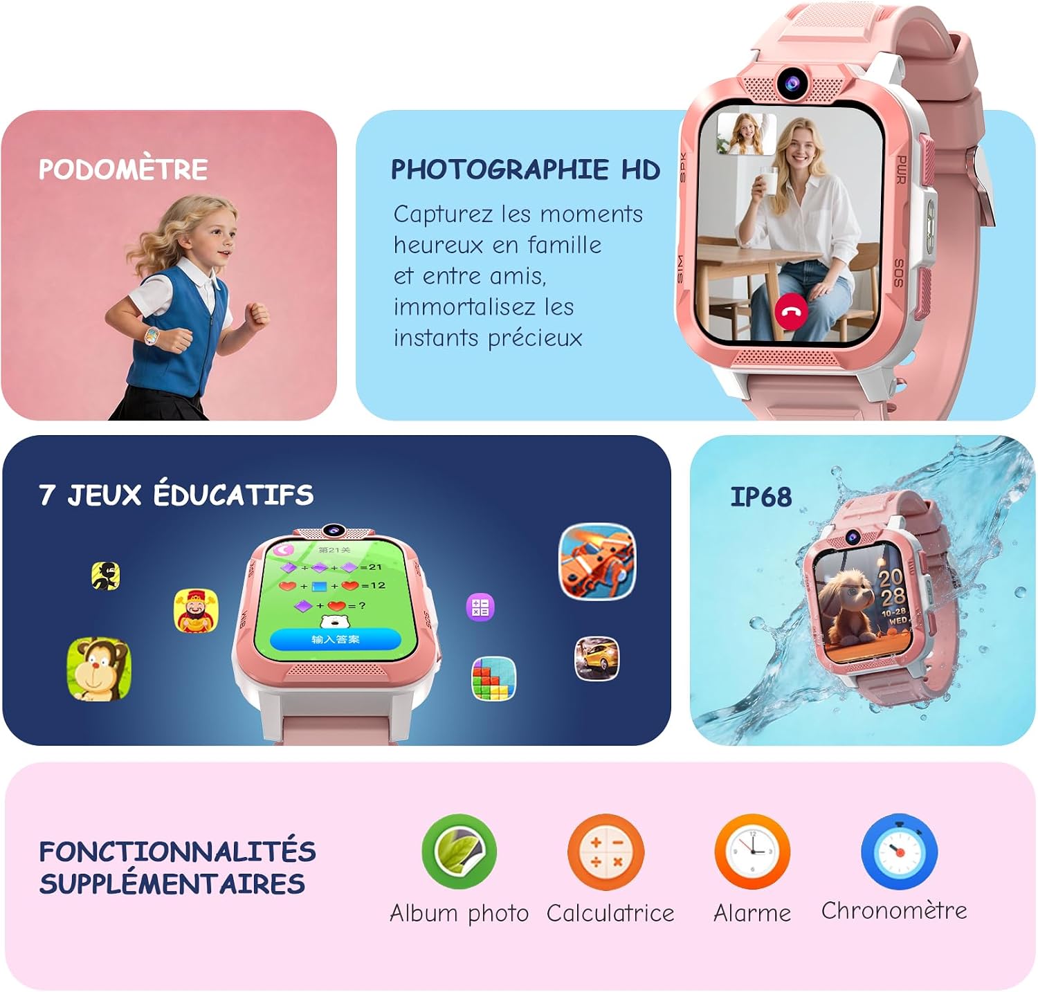 Thumbnail 6 de IOWODO Montre Connectée Enfant 4G avec GPS et Écran HD 1,85" – SOS, Mode École et IP68